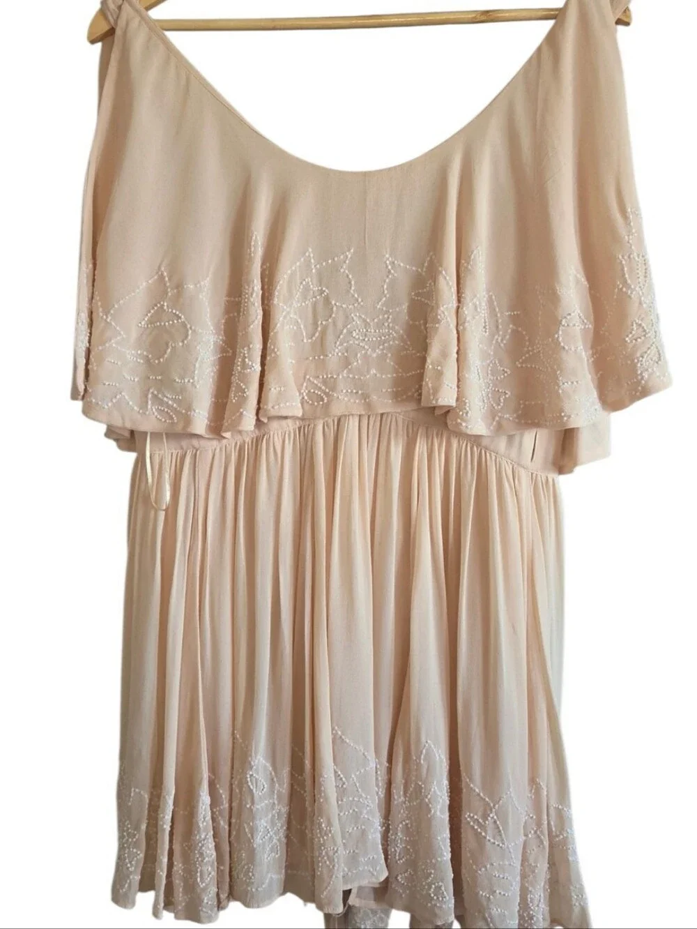 Free People Sylvia Wrap Mini Dress Deep V Overlay Beading Accent Lined Pink XS